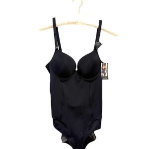 Nicole Miller New York Scuba Shaping Bodysuit Black L NWT Mesh Adjustable Straps